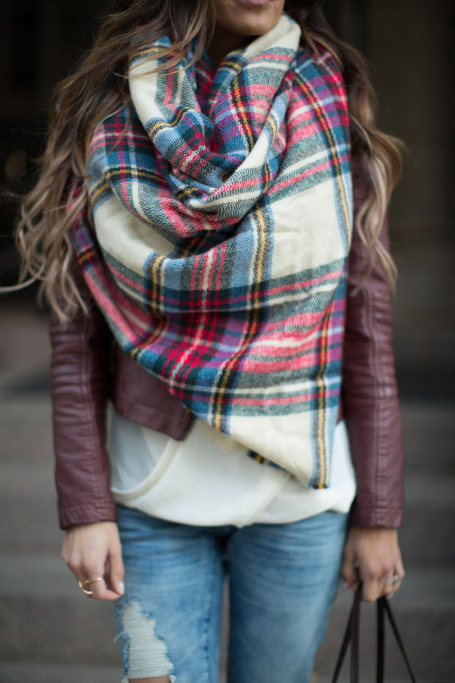 Red and White Blanket Scarf