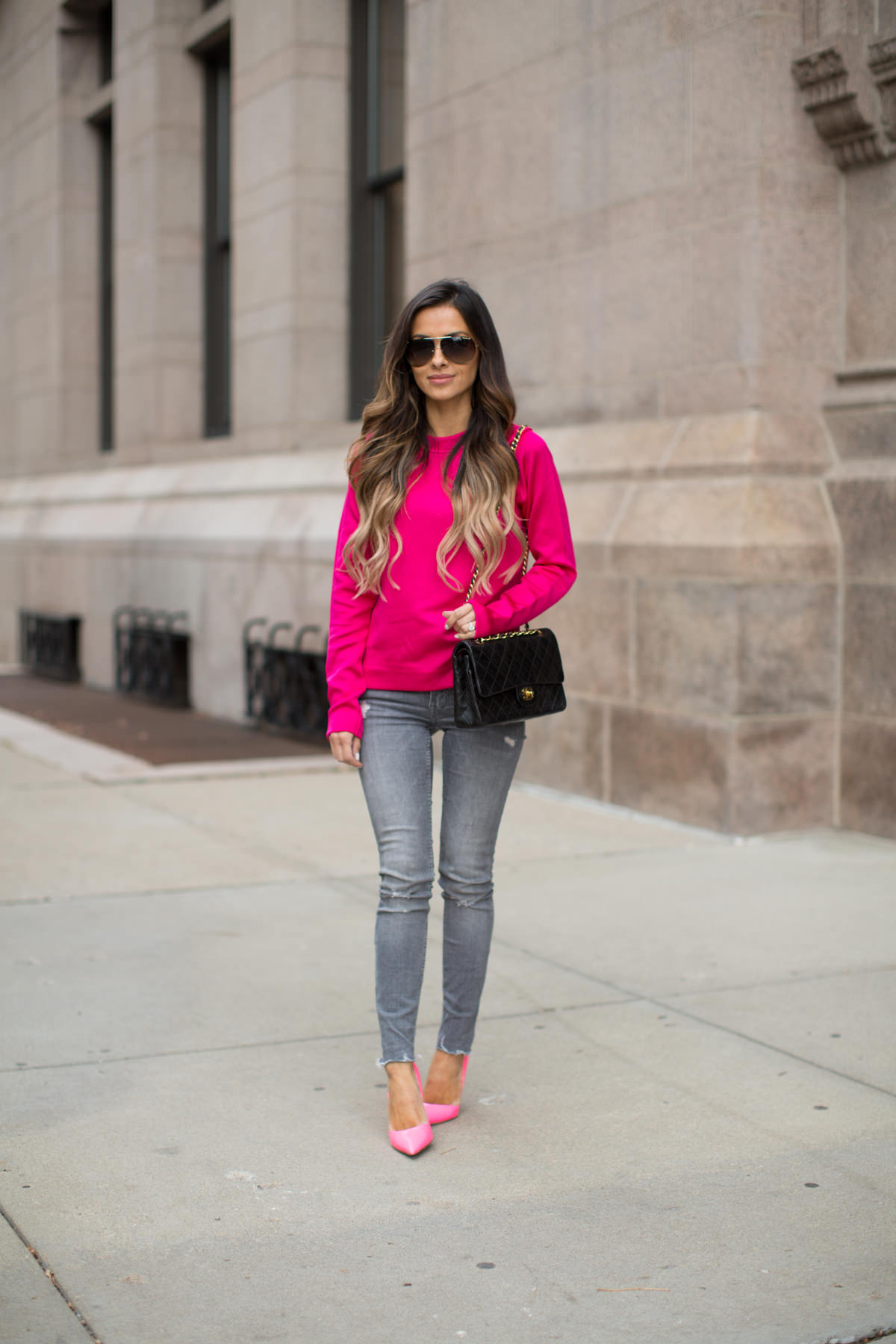 hot pink heels and bag