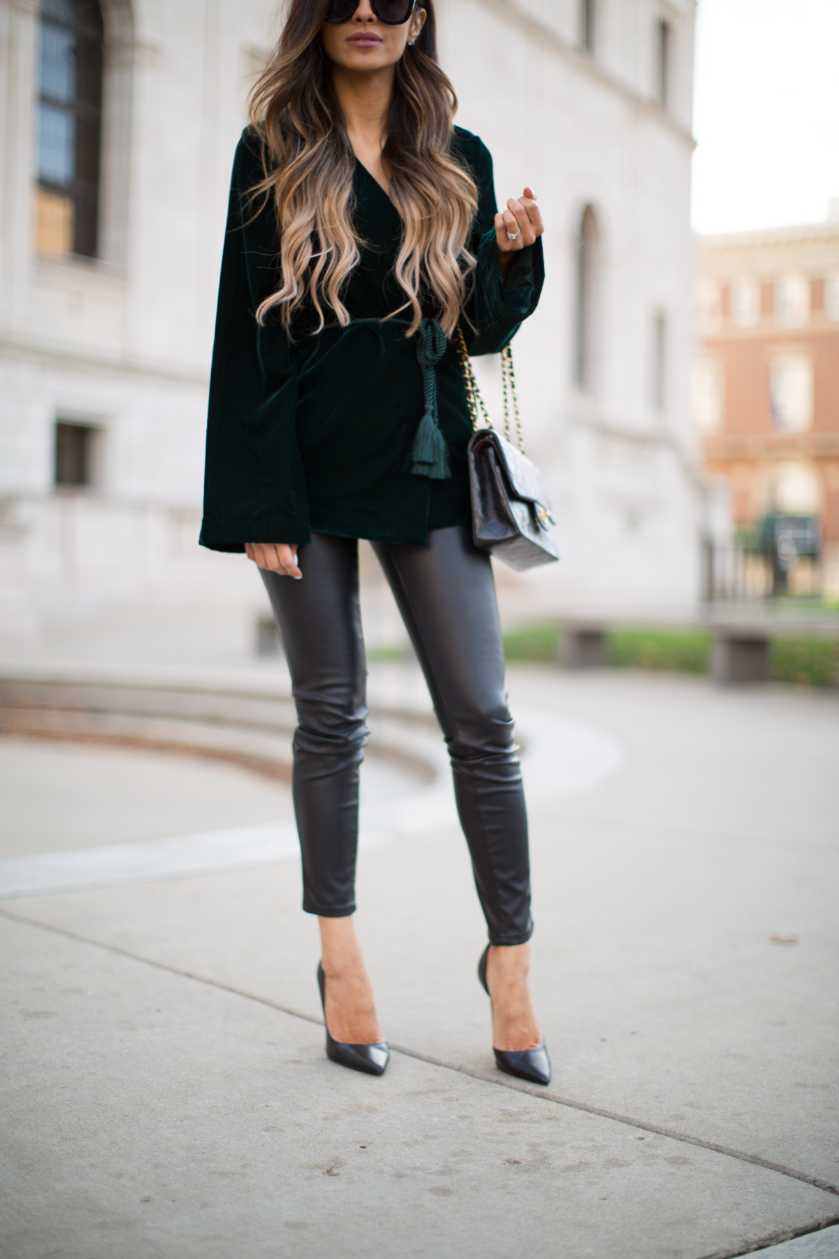 Thanksgiving Week Outfit with Velvet and Leather - Modnitsa Styling
