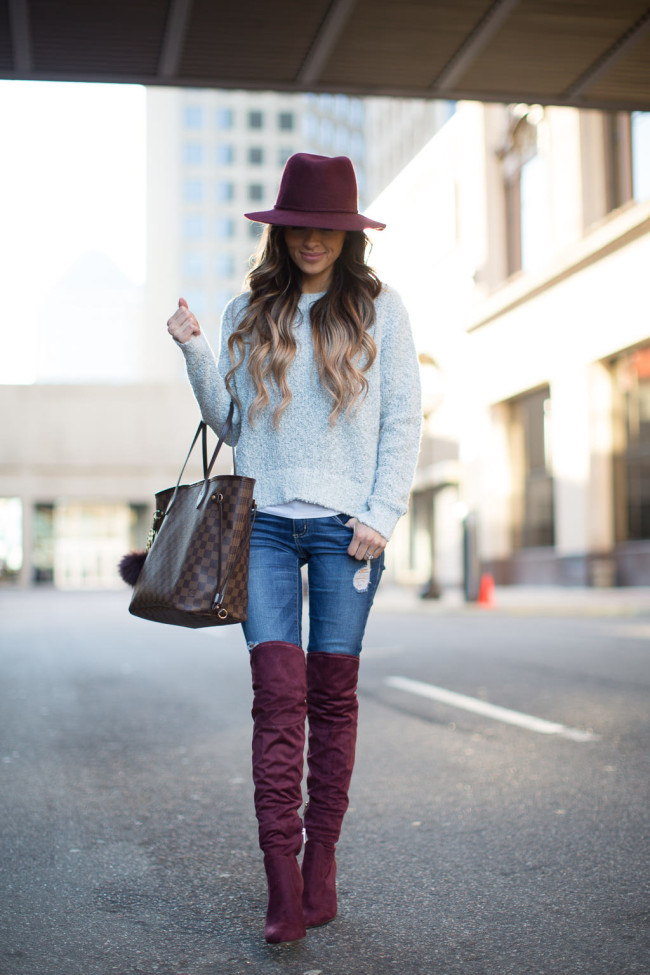 Topshop Over-The-Knee Boots Bordeaux