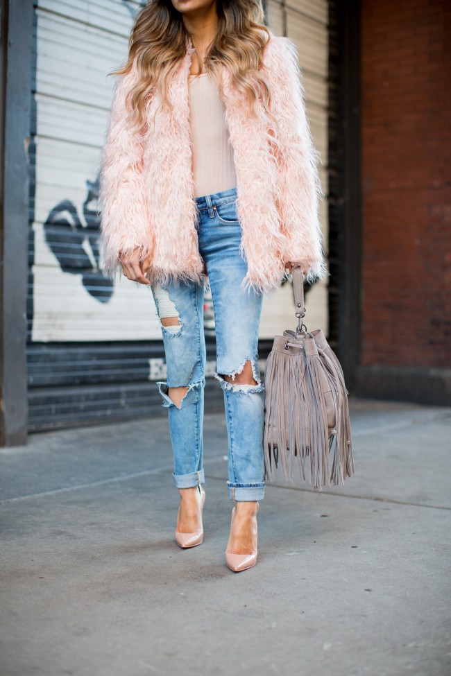 pink fuzzy jacket