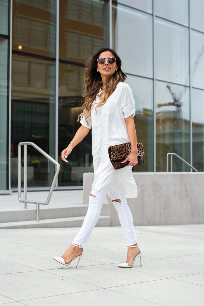 fashion blogger white shirt dress