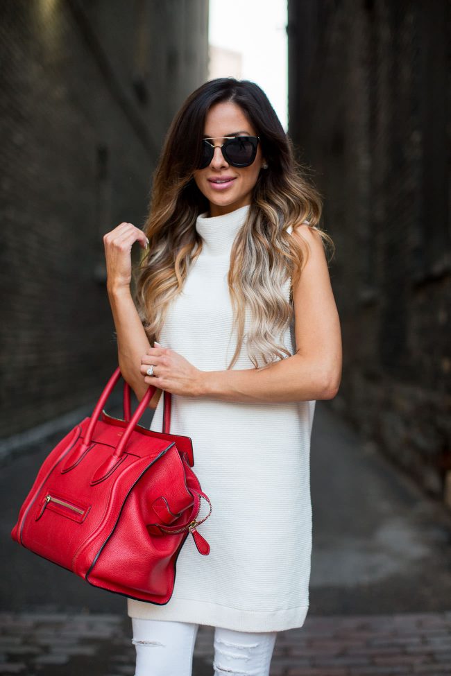 fashion blogger mia mia mine in nasty gal sunglasses and a red celine bag