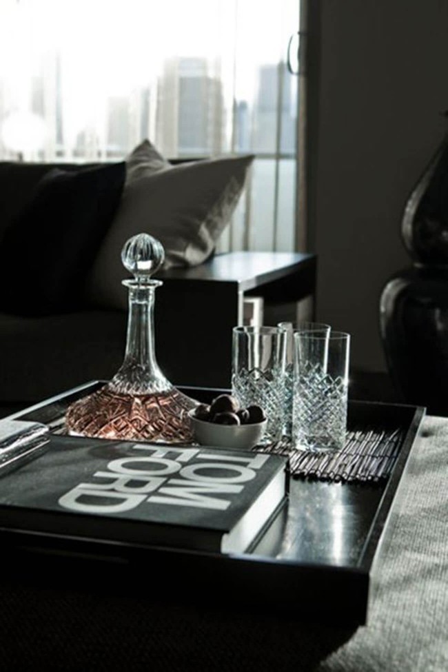 coffee table vignette with tom ford coffee table book