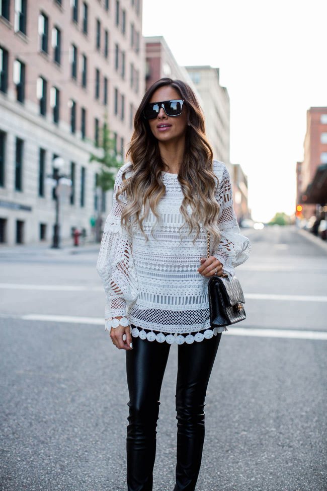 fashion blogger mia mia mine wearing a lace top by style mafia from shopbop