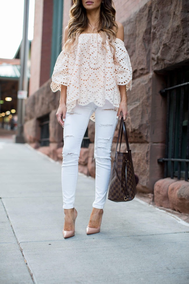 mia mia mine in christian louboutin so kate heels and topshop white ripped jeans