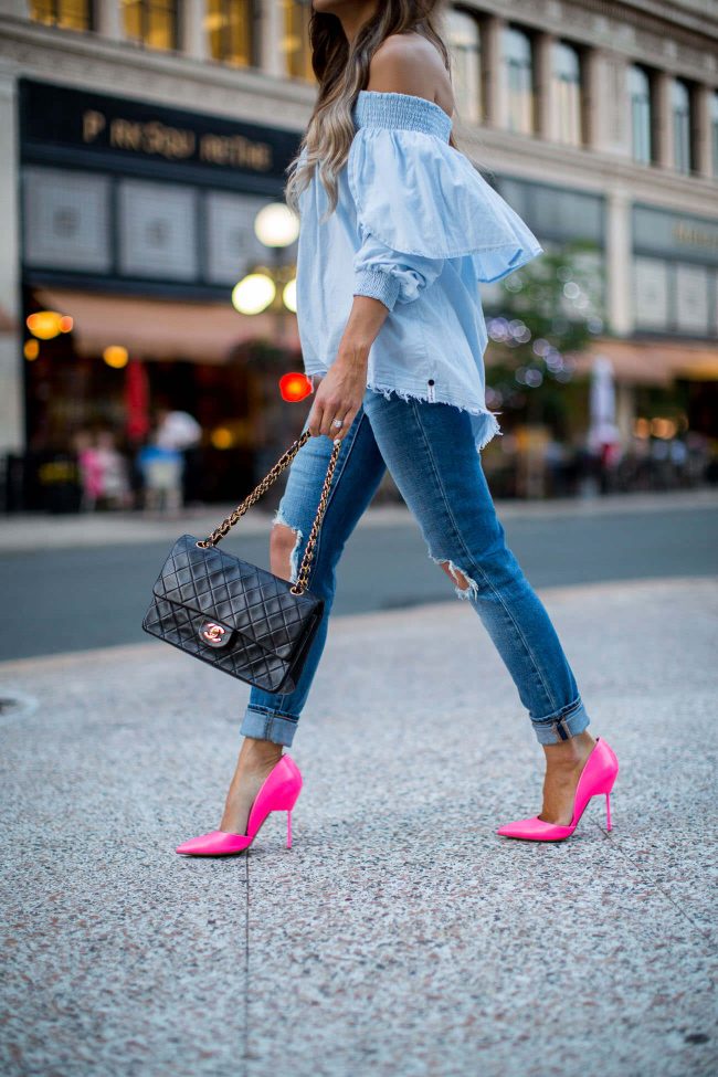 fashion blogger mia mia mine in hot pink heels