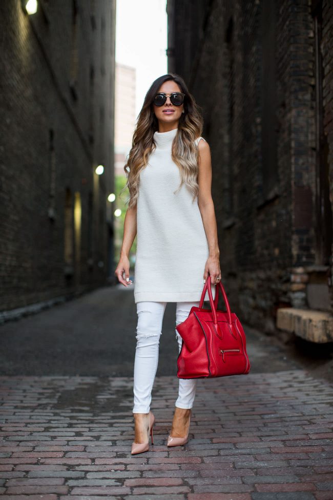 fashion blogger mia mia mine wearing a white tunic by free people and topshop white jeans