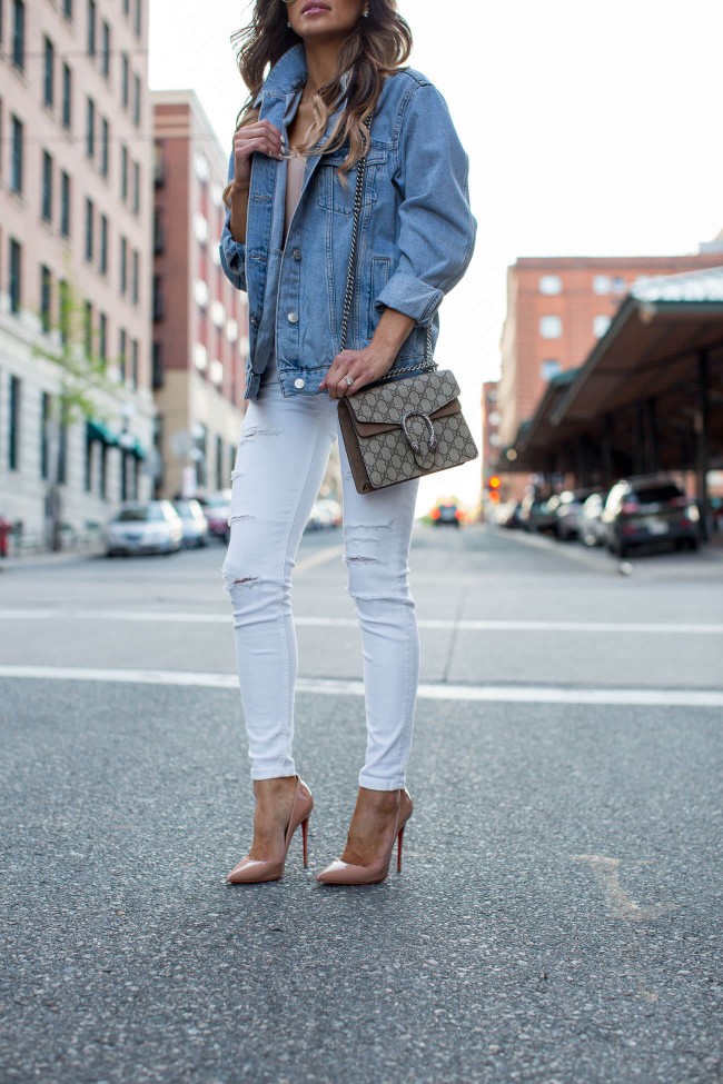 mia mia mine wearing topshop white jeans and a topshop denim jacket