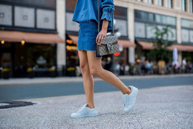 fashion blogger mia mia mine in baby blue adidas sneakers