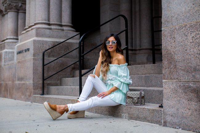 fashion blogger mia mia mine in a storets top and white topshop jeans
