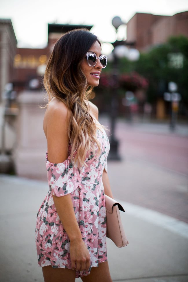 fashion blogger mia mia mine in a rose print playsuit from shopbop