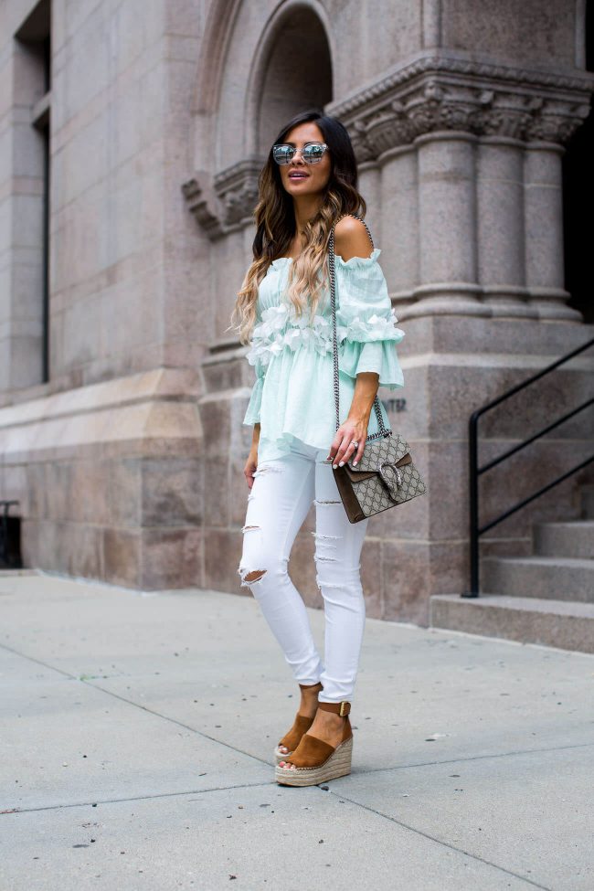 fashion blogger mia mia mine in marc fisher wedges and a gucci bag