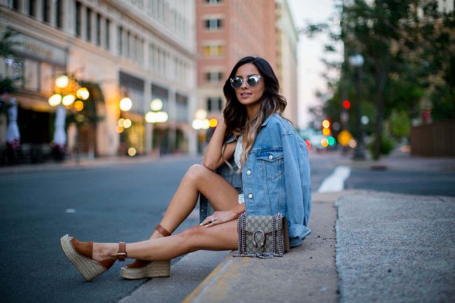 mia mai mine in a striped romper from nordstrom