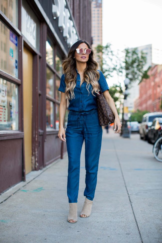 minneapolis fashion blogger mia mia mine in a denim jumpsuit from asos and sole society booties