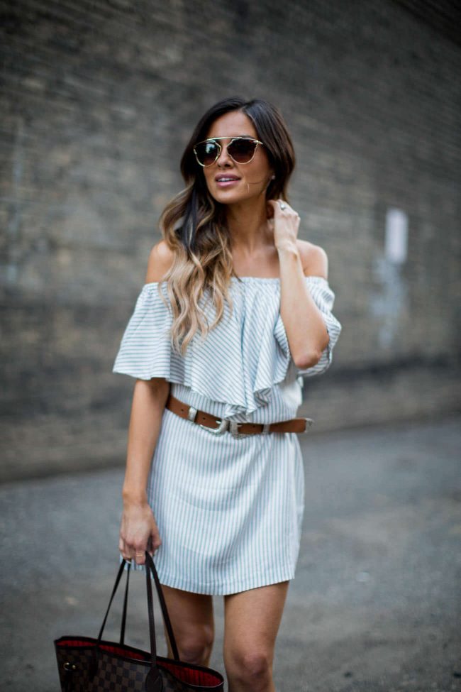 fashion blogger mia mia mine in a striped dress from nordstrom