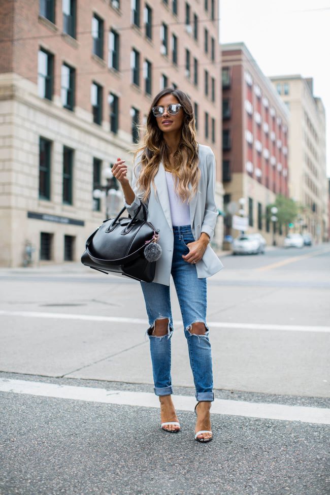 fashion blogger mia mia mine in a topshop boyfriend blazer and levis jeans from shopbop