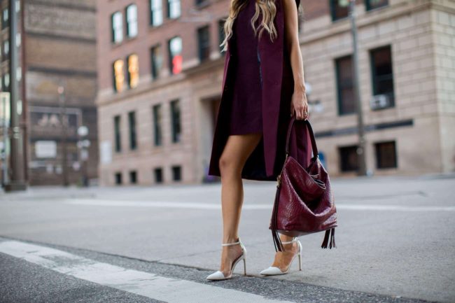 fashion blogger mia mia mine in a burgundy outfit from the nordstrom anniversary sale