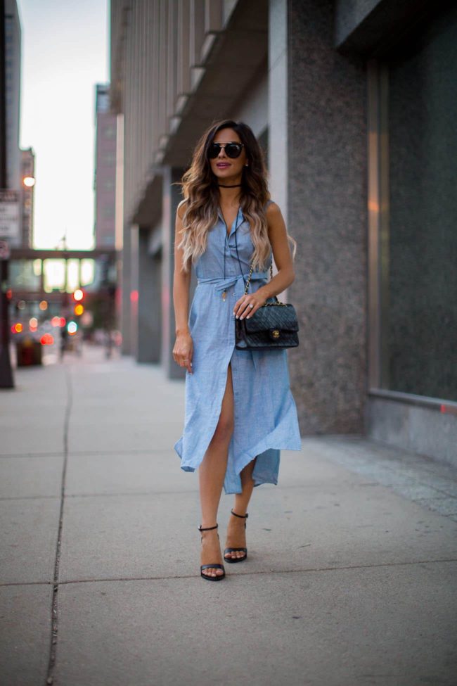 fashion blogger mia mia mine wearing a sanctuary shirtdress from bloomingdales and vanessa mooney bolo