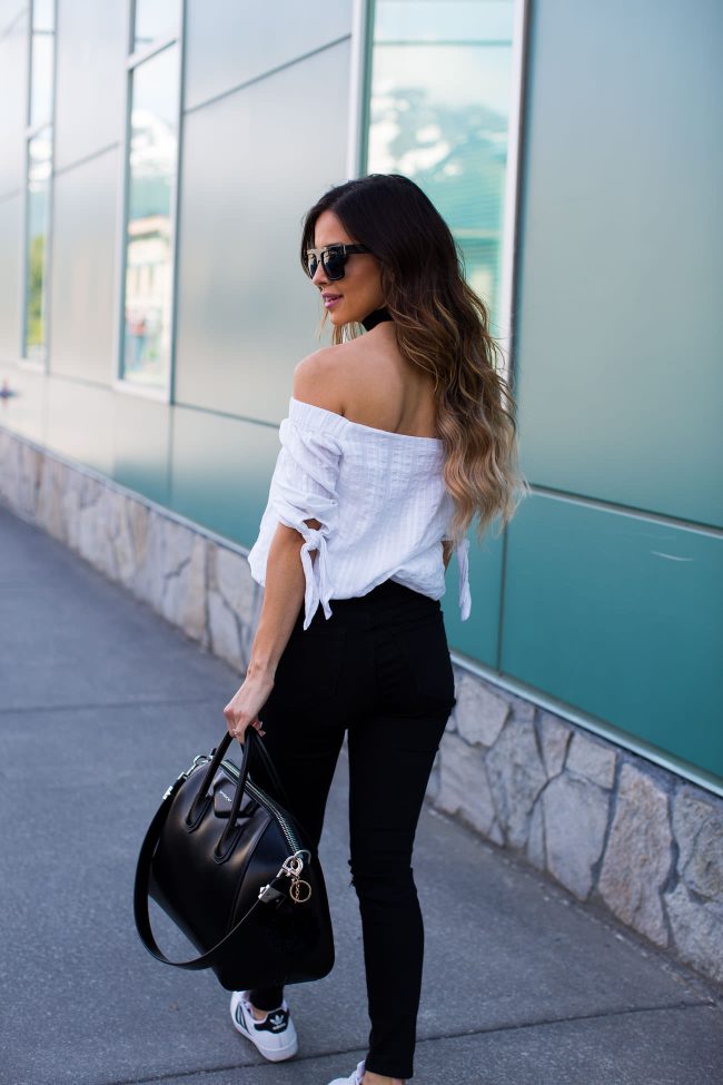 mia mia mine in a bailey 44 off-the-shoulder top from nordstrom