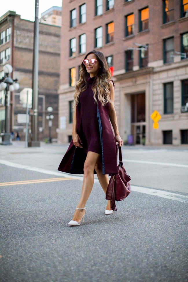 fashion blogger mia mia mine in a burgundy outfit from nordstrom sale