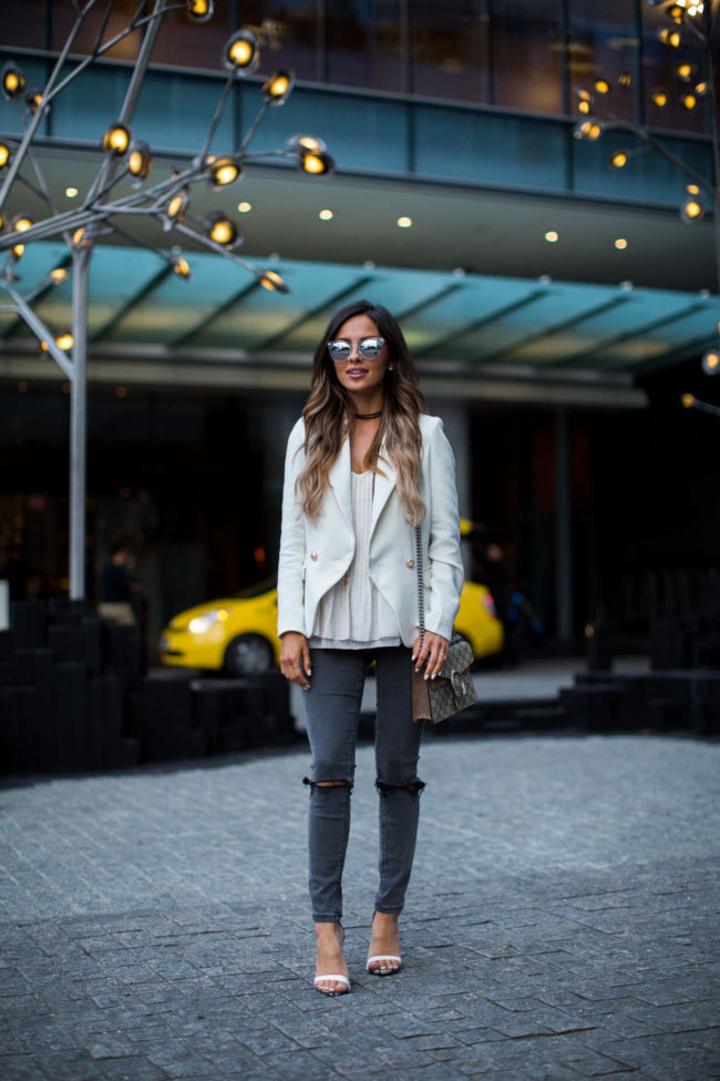 fashion blogger mia mia mine in a white blazer from shopbop under $100