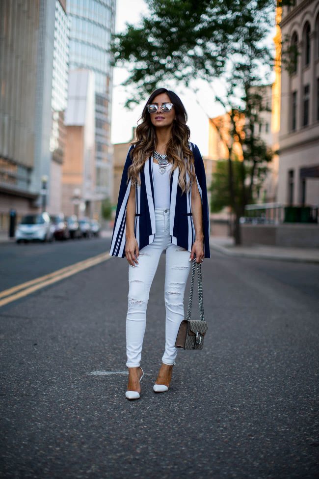 mia mia mine in a striped cape blazer from nordstrom