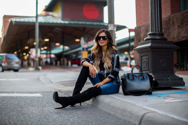 fashion blogger mia mia mine in over-the-knee boots from nordstrom and a givenchy bag