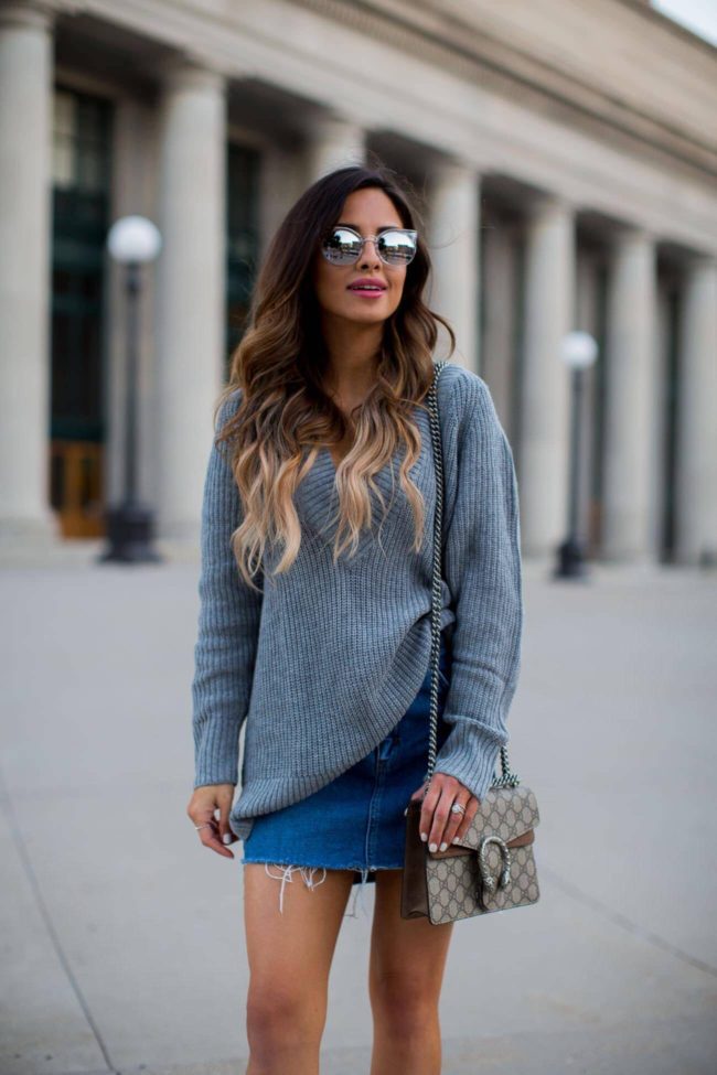 fashion blogger mia mia mine wearing a v-neck sweater from nordstrom anniversary sale