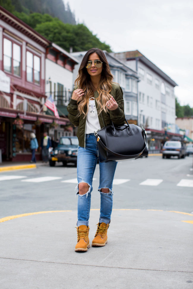 minnesota fashion blogger mia mia mine in a lace up top by sanctuary and topshop bomber jacket
