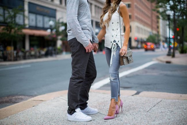 fashion blogger mia mia mine and her husband phil in outfits from express