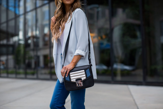 fashion blogger mia mia mine wearing a mint blazer from nordstrom
