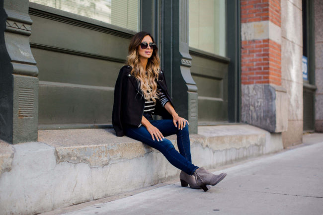 fashion blogger mia mia mine wearing an old navy jacket and booties for fall