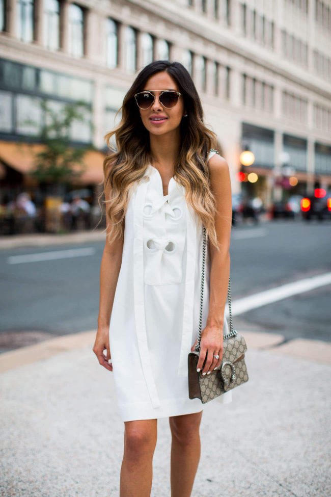 minnesota fashion blogger mia mia mine in a white lace-up dress from shopbop