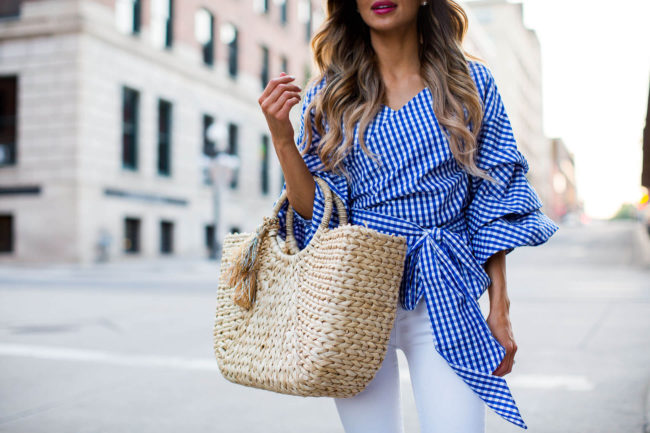 fashion blogger mia mia mine in a gingham top from shopbop