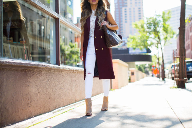 mia mia mine in a burgundy sleeveless trench from nordstrom