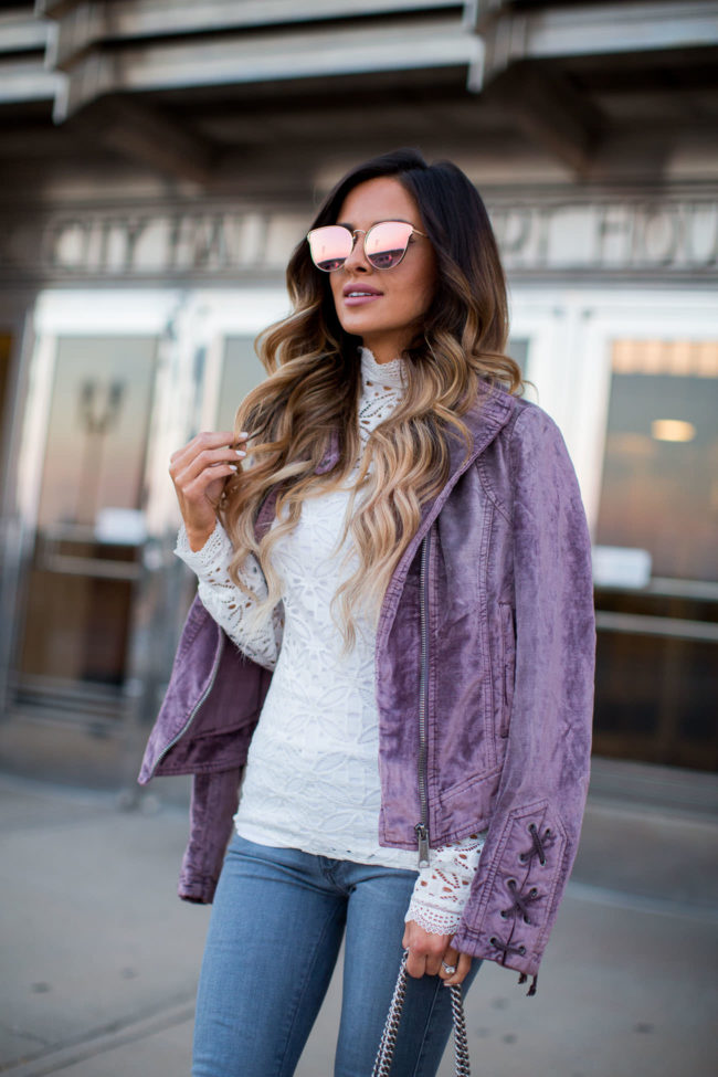 mia mia mine wearing a velvet jacket by free people 