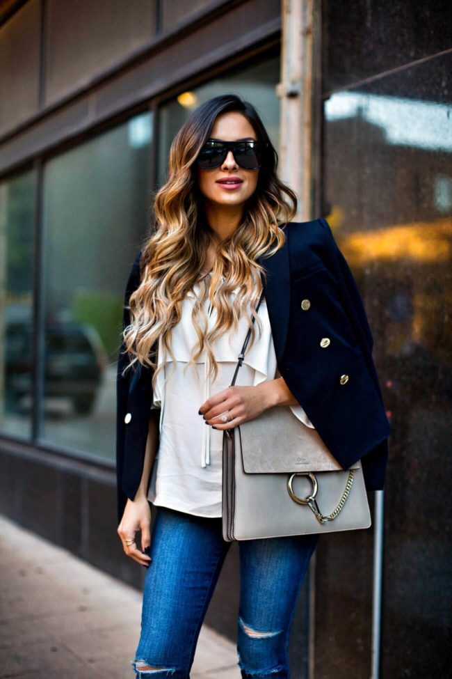 fashion blogger mia mia mine wearing a topshop jacket and chloe faye bag from nordstrom