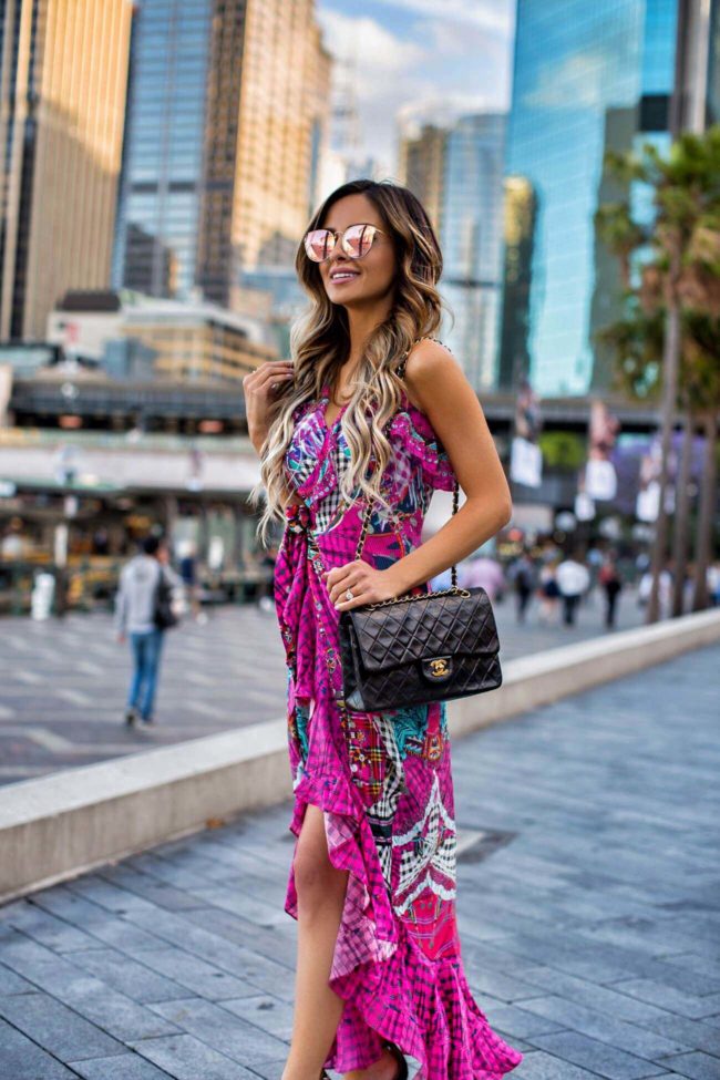 fashion blogger mia mia mine wearing a dress by australian deisgner camilla