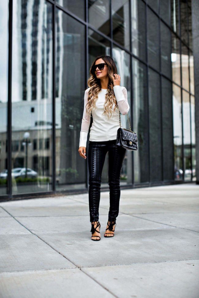 fashion blogger mia mia mine wearing blank denim lace-up leather pants