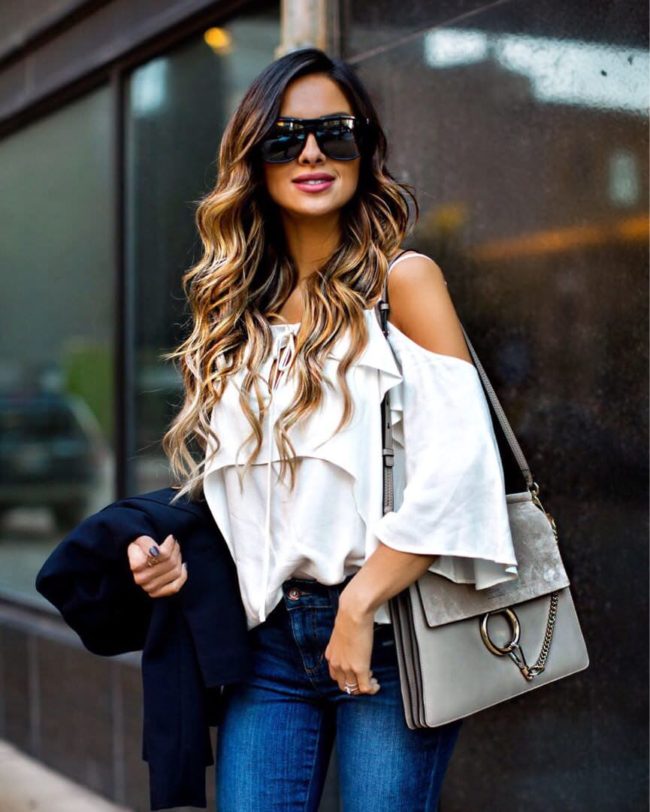 fashion blogger mia mia mine wearing an ella moss cold-shoulder top from the shopbop event of the season sale