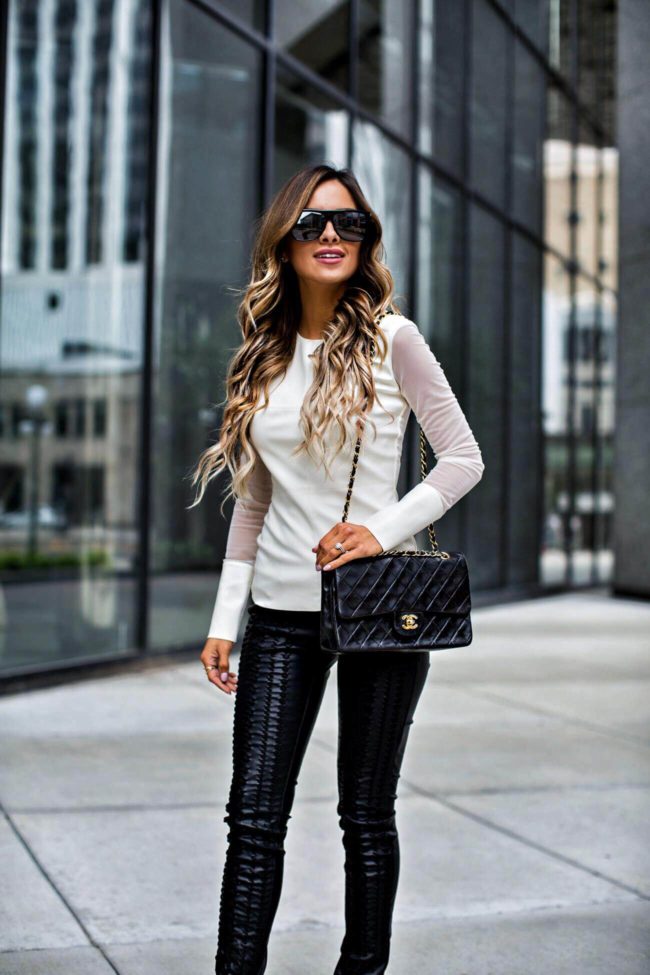 fashion blogger mia mia mine wearing an ivory top by bailey44 from nordstrom