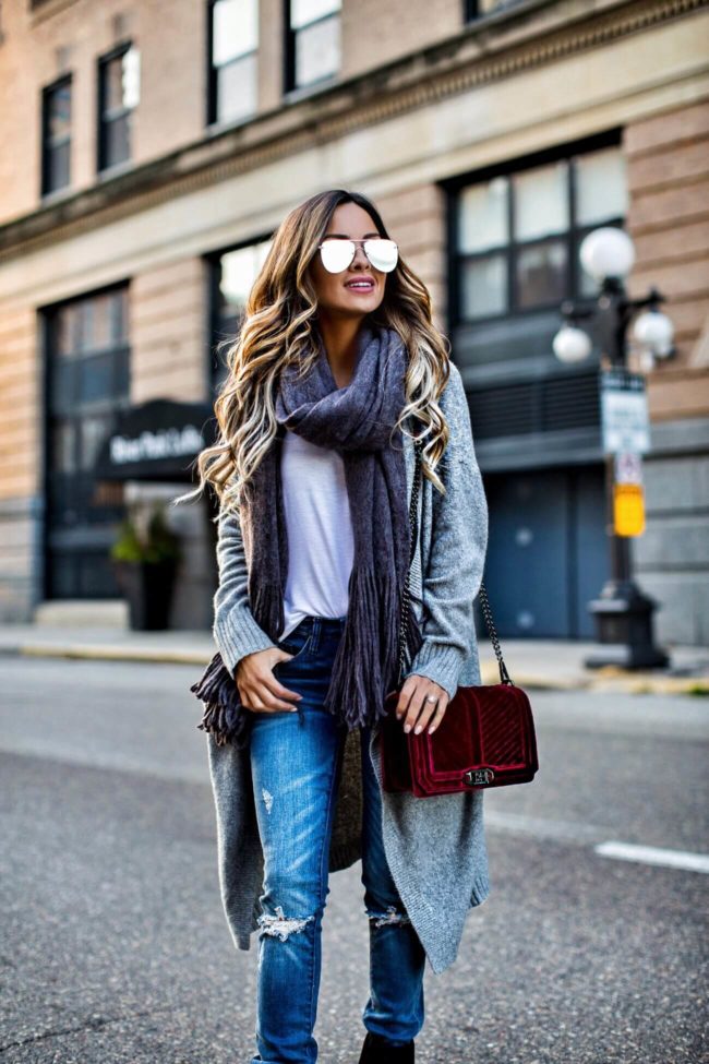 fashion blogger mia mia mine wearing a free people scarf from nordstrom and a rebecca minkoff bag