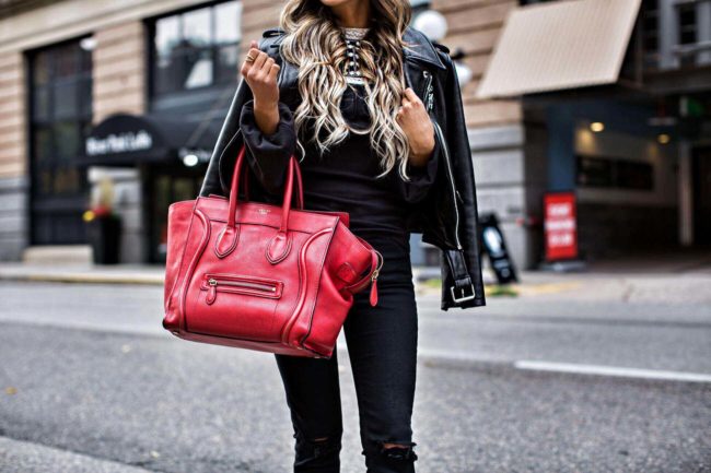 mn fashion blogger mia mia mine carrying a celine red bag