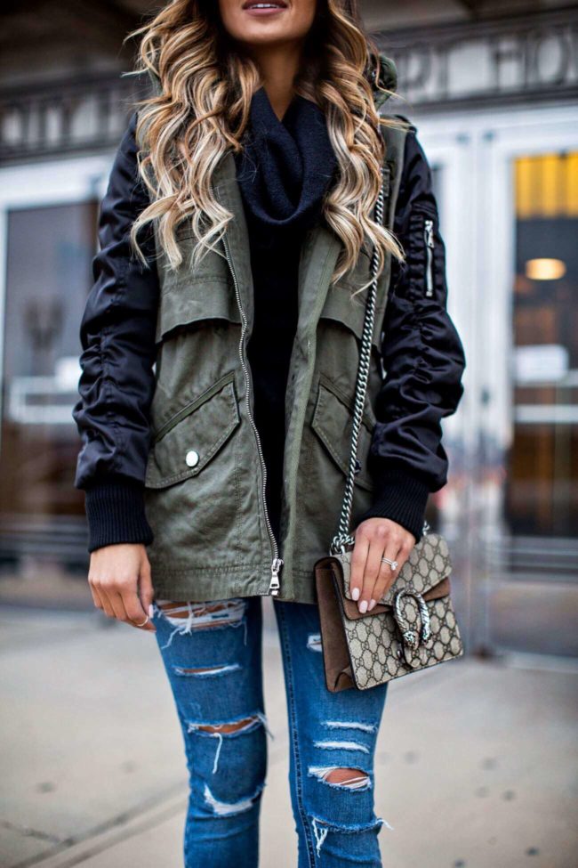 Mia mia mine wearing an Express Black Friday jacket