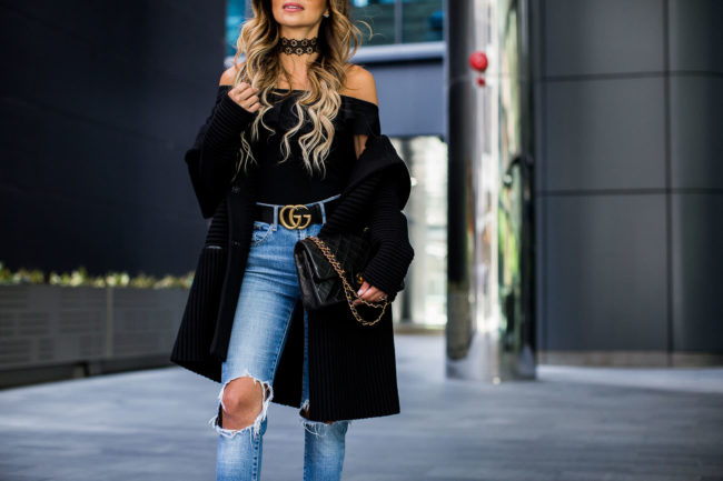 Fashion blogger mia mia mine wearing a bailey44 sweater coat from Nordstrom and levis jeans