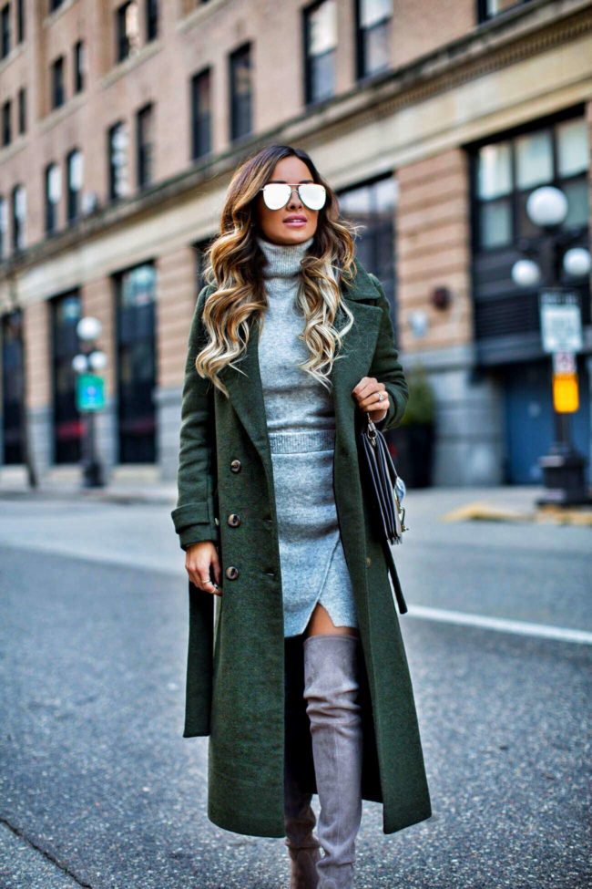 fashion blogger mia mia mine wearing a gray sweater dress from asos and stuart weitzman over-the-knee boots