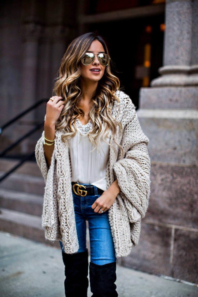 minnesota fashion blogger mia mia mine wearing a cable knit wrap by asbydf and a gucci double g belt 