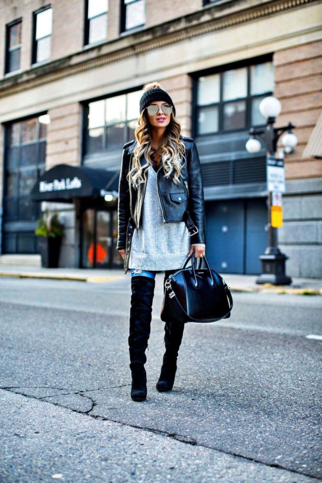 fashion blogger mia mia mine wearing a leather jacket from nordstrom and a givenchy bag 