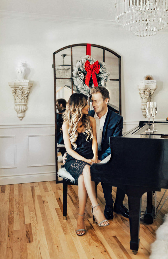 fashion blogger mia mia mine with husband phil thompson in new year's eve outfit from express